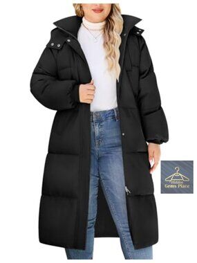 Plus Size Long Quilted Puffer Hooded Winter Coat